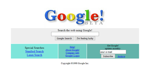 Skärmbild på websidan "google.se" från 1998