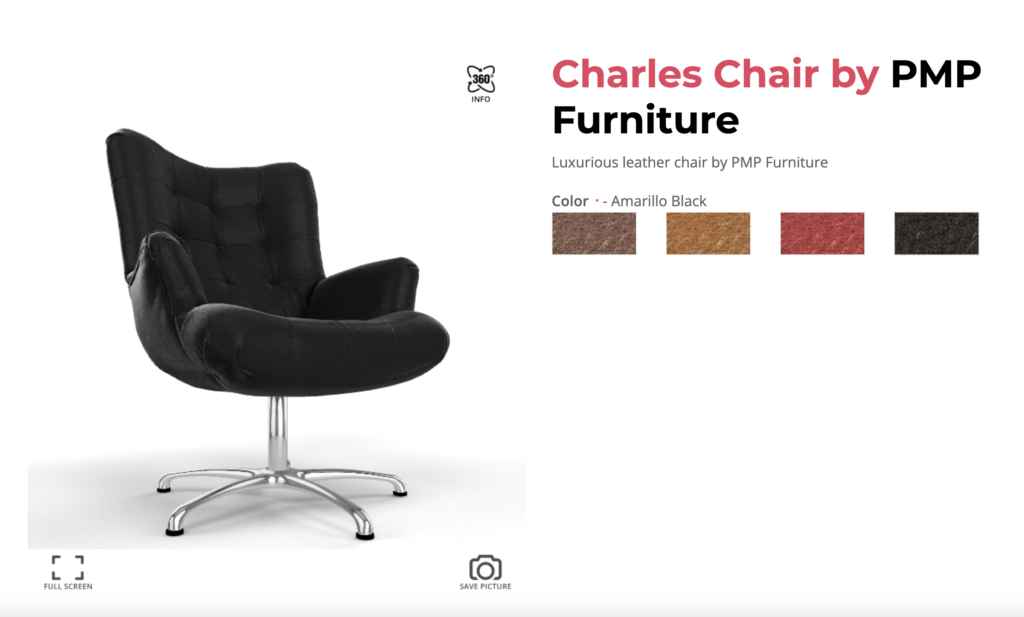 Skärmbild på webbsidan "360productviewer.com"