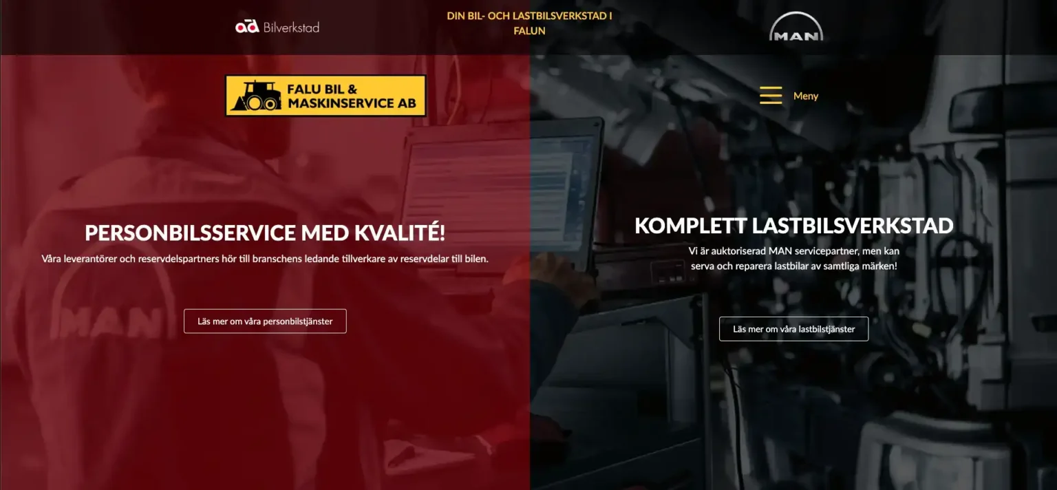 Falu Bil och Maskinservice webbsida