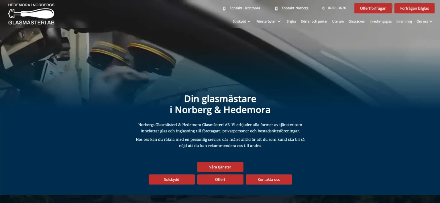 Hedemora/Norbergs Glasmästeris webbsida